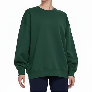 Sudadera de cuello redondo para mujer, diseño moderno, informal, para invierno, color negro y tostado, 100% algodón, forro polar ecológico en la parte delantera - Product Image 1