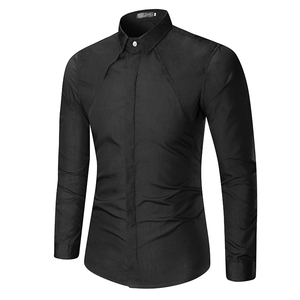 Camisa de Vestir de Manga Larga para Hombre, Color Azul Marino, Cuello Clásico, Manga Larga, Formal, para Otoño, 100% Algodón Popelina - Product Image 2