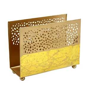 Objet décoratif rectangulaire doré avec dessus incurvé, motif de grille texturé, finition métallique brillante, pièce d'appoint moderne de luxe - Product Image 4