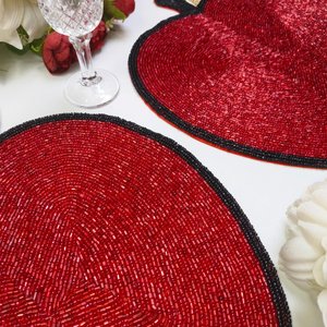 Apple Shape <b>Placemat</b> Red Seed <b>Bead</b> Dining Table Decor Charger Mat Kitchen Centerpiece Holiday Gift Handmade - Product Image 2