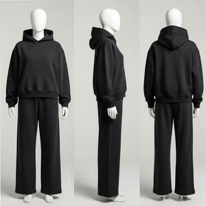 Ensemble de survêtements en molleton 100% coton uni personnalisé de haute qualité, pantalon de survêtement ample et sweat-shirt à coupe ample pour hommes - Product Image 5