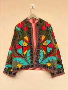 Suzani Velvet Floral Embroidery <b>Reversible</b> <b>Jacket</b> Bridesmaid Winter Kimono Duster Festival Bohemian Cotton Outerwear Gift for - Product Image 1