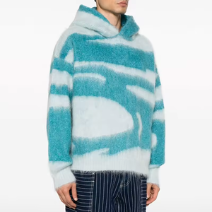 Winter Custom Men's Fashion Classic Warm Long-sleeved Jacquard Mohair Knitted Hooded <b>Pullover</b> <b>Sweater</b> - Product Image 2