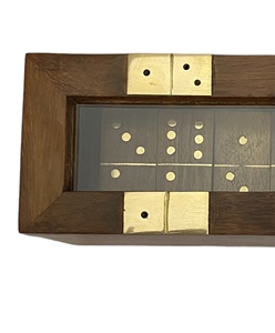 Jeu de dominos classique en bois naturel de 6 pouces avec accents en laiton et boîte de rangement en verre, divertissement de table artisanal - Product Image 5