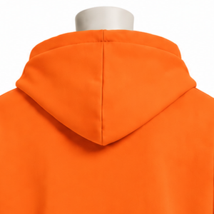 Sweat à capuche orange double couche, coupe oversize, à manches courtes avec empiècement manches longues, style streetwear urbain décontracté, coupe ample, personnalisable - Product Image 4