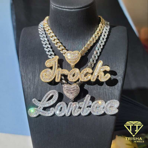 Collar de Lujo con Nombre Personalizado en Moissanita y Diamantes, con Acento de Corazón en el Centro, Cadena Cubana Iced Out, Joyería Hip Hop - Product Image 3