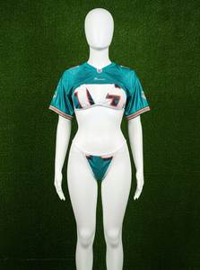 Women 2 Piece Swimwear Set Crop Top Bikini Mesh Bra <b>Thong</b> Bottoms Teal Orange White V Neck Spandex Polyester Front Logo Seamless - Product Image 5