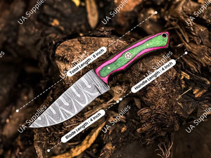 มีดใบตายเหล็กดามัสกัสคมกริบ สำหรับกิจกรรมกลางแจ้ง EDC เอาตัวรอด ตั้งแคมป์ ล่าสัตว์ ด้ามไม้ปักก้า รับผลิตแบบ ODM OEM DIY - Product Image 5