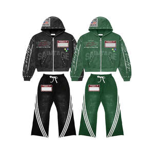 100% Cotton Vintage <b>Washed</b> Heavyweight Tracksuit Custom Graphic Print Mens Distressed Hoodie & Sweatpants Set - Product Image 2