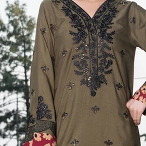 Ensemble de vêtements ethniques pakistanais à la mode, 2 pièces, en lin, à fleurs, couleur unie, robe décontractée pour femmes, ensemble élégant Kurta Dupatta - Product Image 2