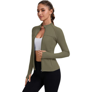 Chaqueta de yoga ajustada con cremallera completa, transpirable, de nailon, cuello alto, manga larga, de secado rápido, para entrenamiento, fitness, gimnasio, correr, entrenamiento frontal - Product Image 3