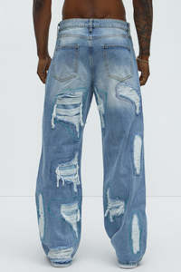 Jeans de Mezclilla Rotos de Pierna Ancha para Hombre, Cintura Alta, Estilo Desgastado, Algodón, Estilo Urbano, Corte Holgado, Estilo Veraniego - Product Image 3
