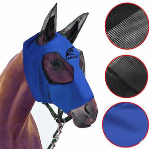Masque anti-mouches pour chevaux, doux, extensible, protection UV, confortable, avec oreilles, respirant, élastique, avec couvre-yeux en maille - Product Image 2