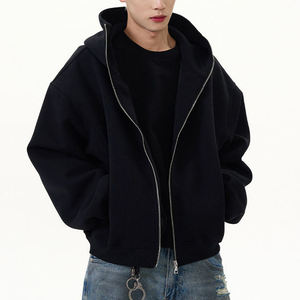 Mens Zipper Hoodie Loose Fit Full ZIP Hooded Sweatshirt Clean Hood Street Fashion Blank ZIP <b>Jacket</b> Custom Private Label Apparel - Product Image 6
