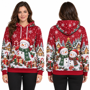 Women's Christmas Gingerbread House Printed Hooded Fleece Windproof Streetwear Sweatshirt Full Sleeve Knitted Winter Pullover - Product Image 2