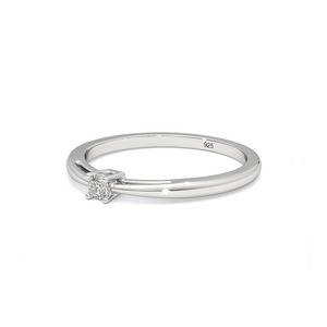 Anillo de Compromiso de Plata de Ley 925 con Diamante Redondo, Engaste de Garras, Estilo Minimalista, Unisex - Product Image 2