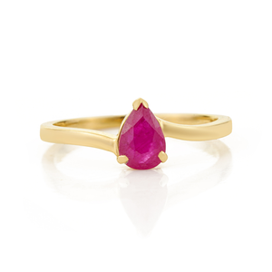 Impresionante Anillo Minimalista de Diseño Delicado con Rubí en Forma de Pera, Joyería para Mujer de Uso Diario, Oro Amarillo de 14K, Piedra de Nacimiento de Julio - Product Image 1