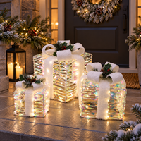 Boîtes cadeaux de Noël lumineuses, ensemble de 3 pièces avec cadre en treillis tissé et lumière chaude pour l'affichage dans les halls d'hôtels