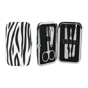 Professional Stainless Steel Manicure <b>Pedicure</b> Instruments Set Polished Finish Beauty Nail Care <b>Tool</b> with Zebra Design Case - Product Image 1