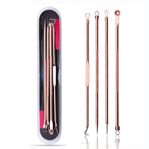 Luxury Rose Gold 4 Piece Stainless Steel Blackhead Comedone Extractor Kit with Lancet Needles and Storage Case - Product Image 1