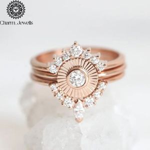 Charm_Jewells Women's Rose <b>Gold</b> Plated Moissanite <b>Cocktail</b> <b>Ring</b> Flower Design Prong Setting Classic Engagement IGI Certified - Product Image 1