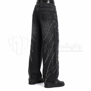 Pantalones Vaqueros Personalizados para Hombre, Negros, Lavados, de Cintura Media, Ecológicos, de Corte Holgado, con Detalles de Costura, Estilo Urbano, Venta al Por Mayor - Product Image 4