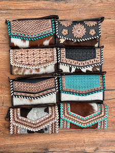 Nuevo diseño de piel de vaca embrague tallado a mano cartera embrague occidental elegante cartera multiusos gran oferta embrague para mujer - Product Image 3