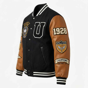Custom Logo Men's <b>Vintage</b> <b>Varsity</b> <b>Jacket</b> Wool Body Leather Sleeves Letterman Style Hip Hop Streetwear Winter Patched <b>Jacket</b> - Product Image 3