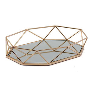 Plateau décoratif hexagonal en verre miroir doré moderne avec cadre métallique, plateau de service, décoration de table, maquillage, cadeau de mariage de luxe - Product Image 2
