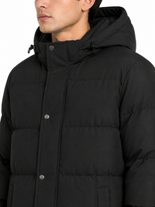 Veste longue à capuche noire pour homme, parka d'hiver isolée de qualité supérieure, fermeture éclair intégrale, fermeture à boutons pression, résistante à l'eau, pour temps froid - Product Image 4