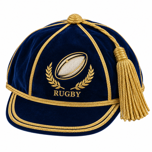 Casquette d'honneur rouge en velours pour événements et festivals, avec passepoil doré et pompons, style anglais, pour remise de diplôme formelle et tenue académique - Product Image 6