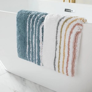 Tapis de bain en coton rayé, rectangulaire, style moderne, super doux, antidérapant, avec dos en caoutchouc, pour la maison et l'hôtel - Product Image 5