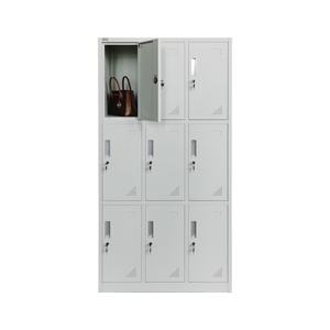 Casier vestiaire métallique gris à 9 portes avec serrure à clé, armoire de présentation pour salle de sport, bureau, école, dortoir - Product Image 1