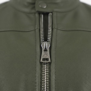 Veste de moto en cuir matelassé vert olive pour homme Relevo, coupe ajustée, col zippé, coupe-vent, style motard, vêtements d'hiver - Product Image 5