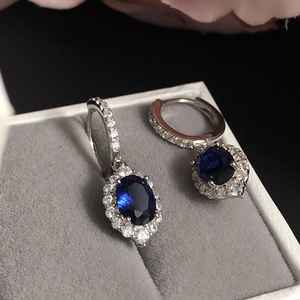 Pendientes de Zafiro en Plata de Ley, Piedra de Nacimiento de Septiembre, Estilo Vintage, Regalo de Navidad o Boda para Mujer - Product Image 1