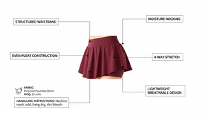 Falda pantalón de pickleball para mujer con logo personalizado OEM ODM, cintura alta, plisada, con pantalones cortos incorporados (90% poliéster 10% elastano), MOQ 10 - Product Image 3