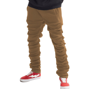 Men's <b>Brown</b> Ruched Sweatpants Elastic Waist Casual <b>Joggers</b> Breathable Knitted Cotton Pants Autumn Style - Product Image 1