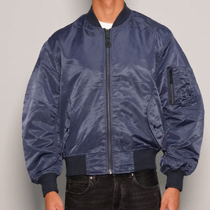 Blouson bomber bleu marine pour homme, couleur unie, fermeture éclair, style décontracté, extérieur en polyester, coupe classique, pour l'automne - Product Image 1