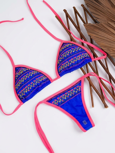 Premium 220 GSM Nylon Spandex <b>Bikini</b> <b>Set</b> <b>Pink</b> Purple Gradient Contrast Panel Tie Side Custom Heat Transfer Logo Women <b>Bikini</b> <b>Set</b> - Product Image 4