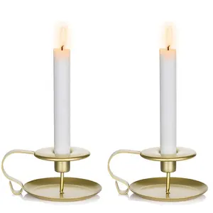 Bougeoir à chandeliers coniques pour décoration de table en or brillant avec poignée de transport