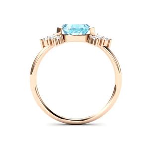 Anillo de Compromiso de Plata de Ley 925 con Topacio Azul Natural, Corte Marquesa, Halo de Oro Macizo, Diseño Hecho a Mano, Joyería, Regalos para el Día de San Valentín - Product Image 2