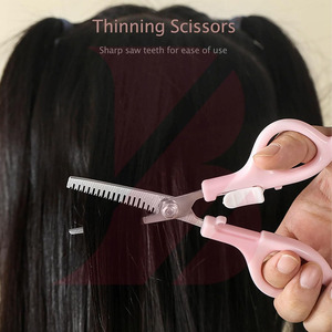 Ciseaux à effiler les cheveux ergonomiques avec manche en plastique rose clair, poignée large, ciseaux professionnels pour barbier, outils de coiffure pour salon - Product Image 5
