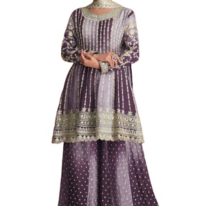 El último diseñador Chinon Seda Bordado Secuencia Trabajo Salwar Kameez Estilo indio y pakistaní Traje de fiesta por Fab Zone - Product Image 1