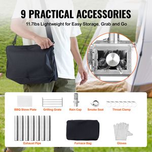 Poêle de camping en acier inoxydable de 80 pouces avec design pliable, tuyaux de cheminée portables pour brûlage de bois et gants (boîte à feu de 700 pouces cubes) - Product Image 4