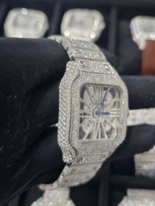 Reloj Mecánico de Lujo para Hombre, Edición Limitada, Estilo Hip Hop, Cuadrado, de Acero Inoxidable Plateado, con Incrustaciones de Diamantes Moissanite de 16mm, Diseño Esqueleto - Product Image 2