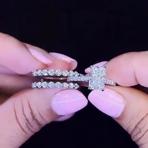 Trendy Design 925 <b>Sterling</b> <b>Silver</b> Moissanite Enhancer Wedding <b>Ring</b> 3.5Ct Radiant Cut Gold Plated 4 Prong <b>Set</b> 7.0x10.0mm <b>Rings</b> - Product Image 4