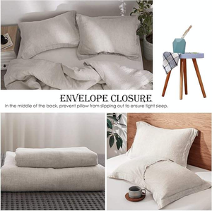 Pure Linen Waterproof Plain Duvet Cover Set 5-Piece Includes 1 Duvet Cover 1 <b>Flat</b> Sheet 1 Fitted Sheet 2 Pillowcases for Hotel - Product Image 2