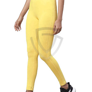 Custom Made Logo Solid Women's Yoga Leggings High Quality 100% Polyester Breathable Eco-Friendly Elastic Waist Full Length Tummy - Product Image 4