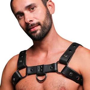 Harnais en cuir pour homme, argenté, à boucle, style Bulldog, ajustable, en cuir de qualité supérieure, pour club - Product Image 1