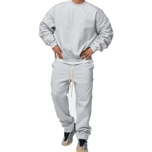 Ensemble de survêtement léger pour homme en coton gris 100 %, grande taille, sweat à capuche et pantalon long, couleur unie, coupe décontractée - Product Image 3